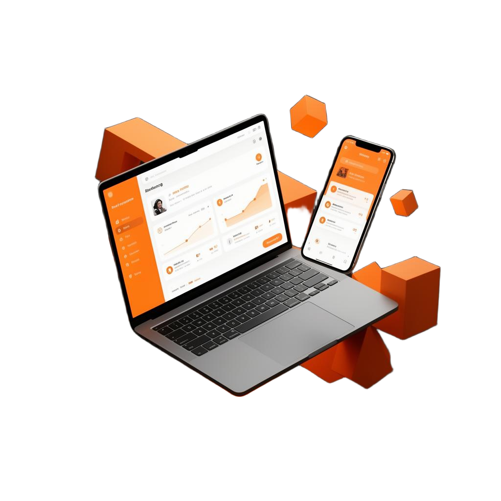 Dashboard e aplicativo Tech Pulse em laptop e celular